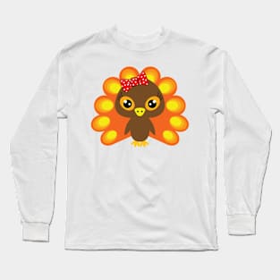 🦃 Cute turkey girl with a red bow Long Sleeve T-Shirt